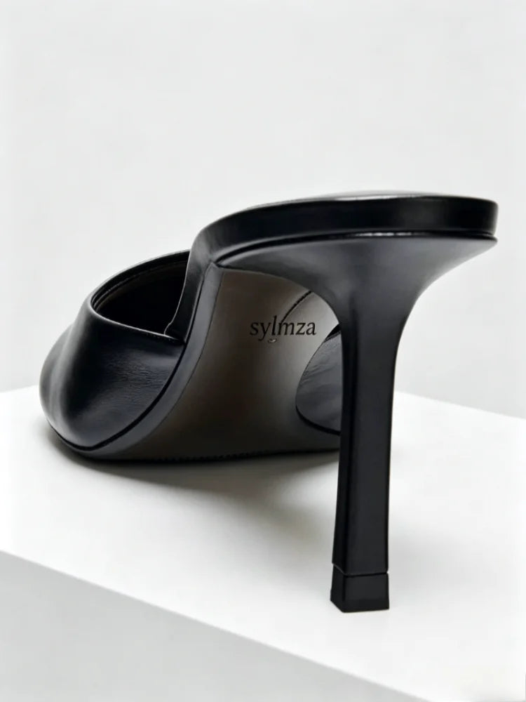Peep Toe Soft Leather Slippers Elegant High Heel