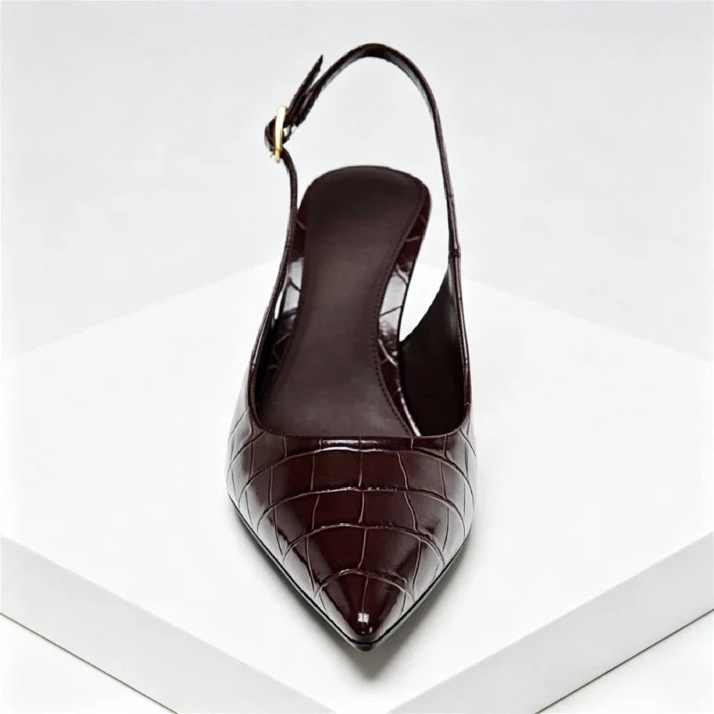 Pointed Toe Embossed Top Leather Thin High Heel