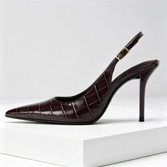 Pointed Toe Embossed Top Leather Thin High Heel