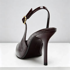 Pointed Toe Embossed Top Leather Thin High Heel