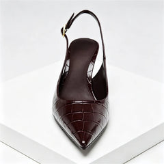 Pointed Toe Embossed Top Leather Thin High Heel