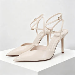 Pointed Toe Patent Leather Pumps Elegant Ankle Strap Buckle High Heel