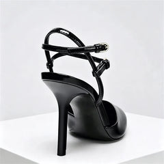 Pointed Toe Patent Leather Pumps Elegant Ankle Strap Buckle High Heel
