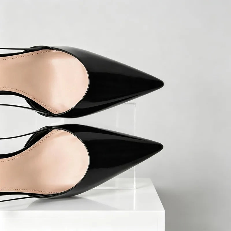 Pointed-Toe Patent Leather Pumps Stylish Ankle-Strap Thin High Heel