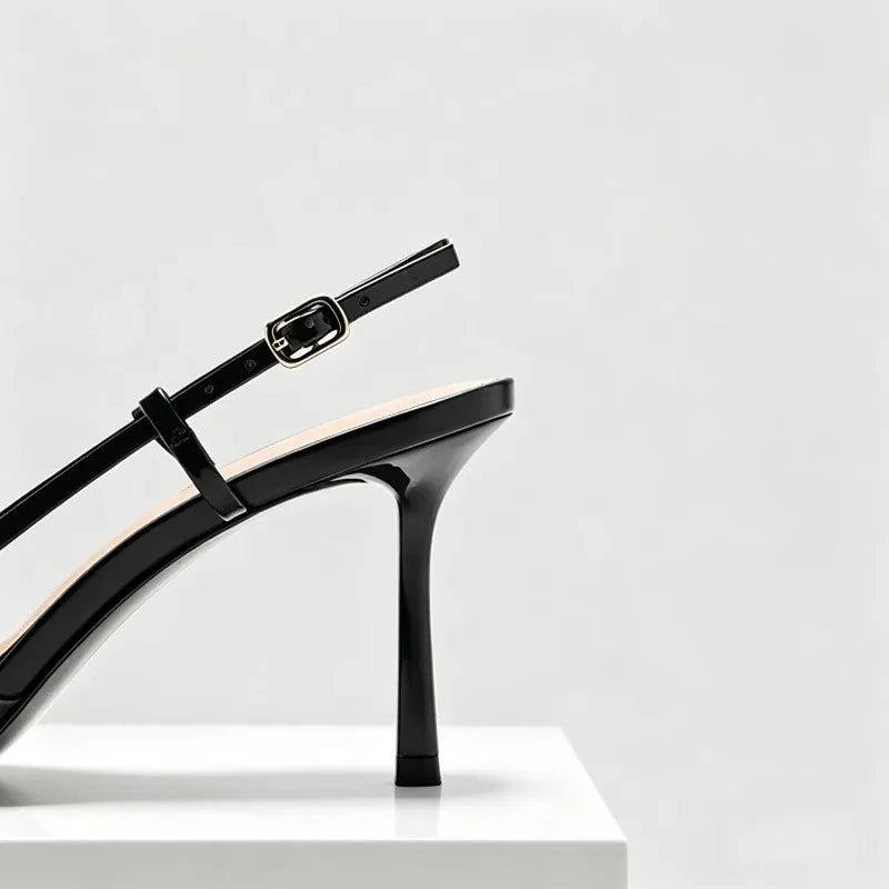 Pointed-Toe Patent Leather Pumps Stylish Ankle-Strap Thin High Heel