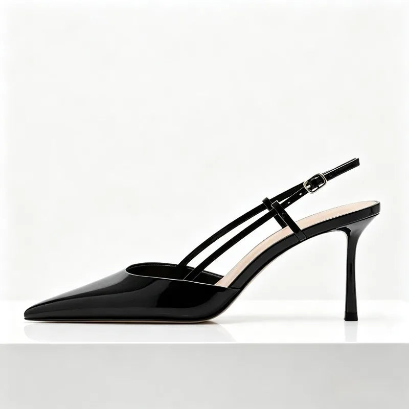 Pointed-Toe Patent Leather Pumps Stylish Ankle-Strap Thin High Heel