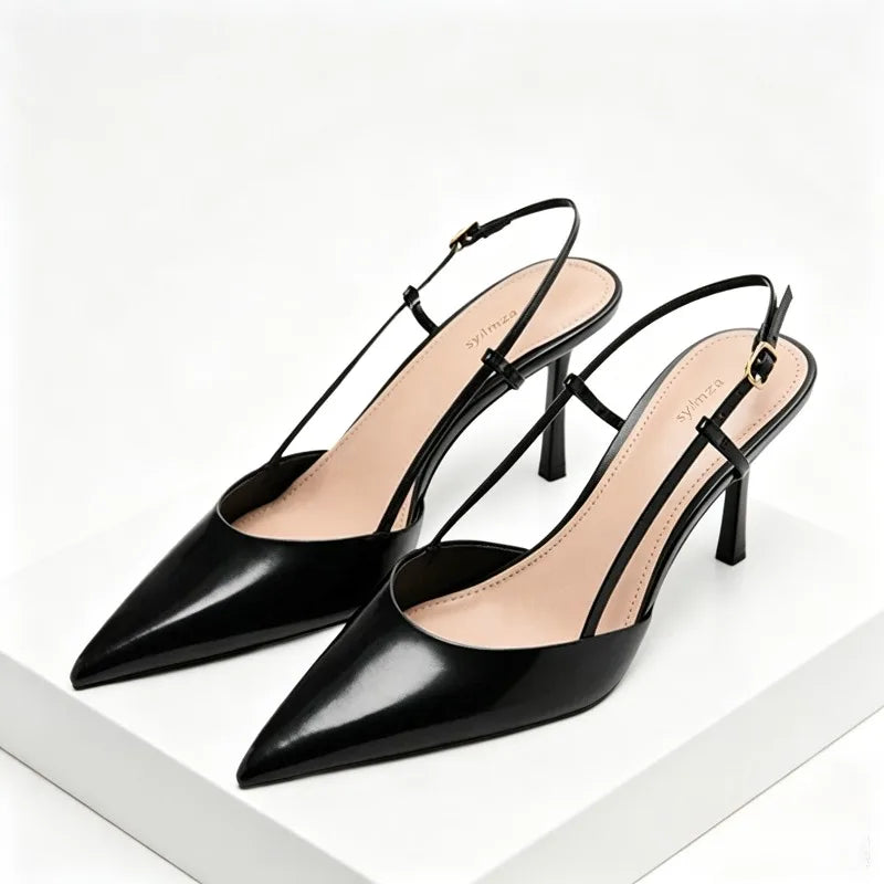 Pointed-Toe Patent Leather Pumps Stylish Ankle-Strap Thin High Heel