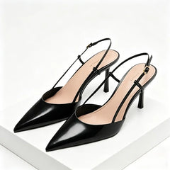 Pointed-Toe Patent Leather Pumps Stylish Ankle-Strap Thin High Heel