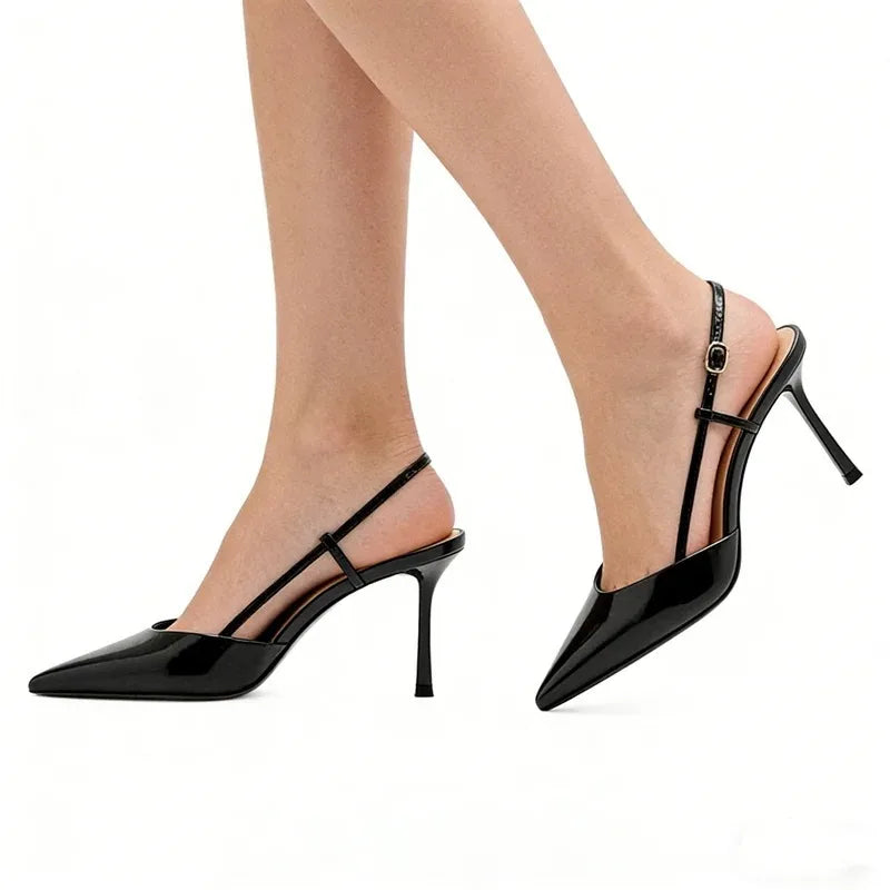 Pointed-Toe Patent Leather Pumps Stylish Ankle-Strap Thin High Heel
