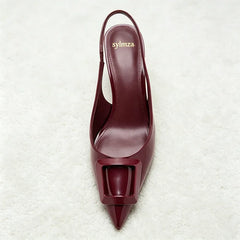 Pointed Toe Patent Leather Pumps Cozy Elastic Strap Slingback Design Stiletto Heel