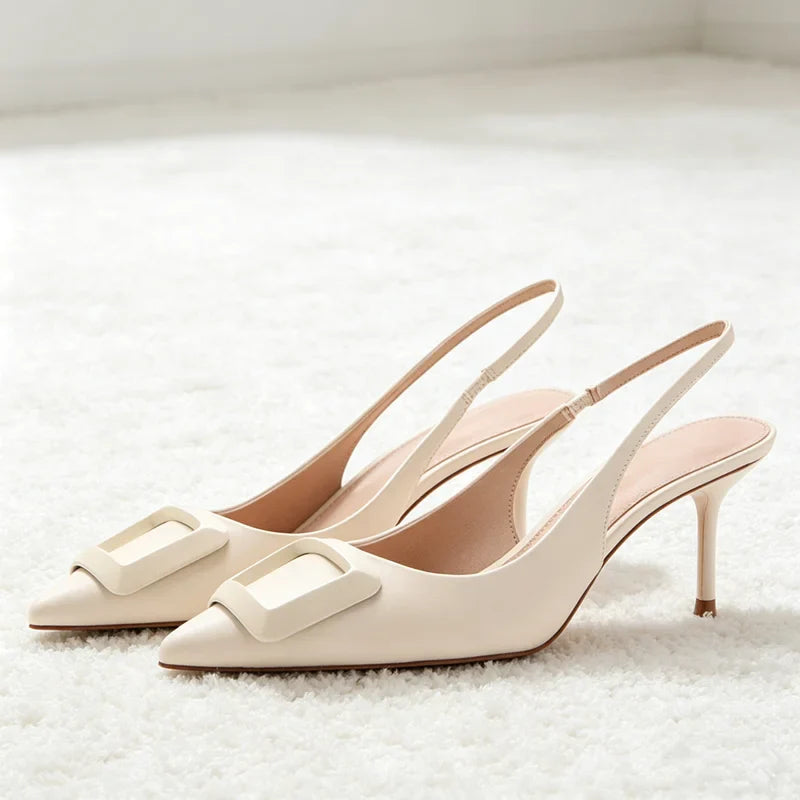 Pointed Toe Patent Leather Pumps Cozy Elastic Strap Slingback Design Stiletto Heel