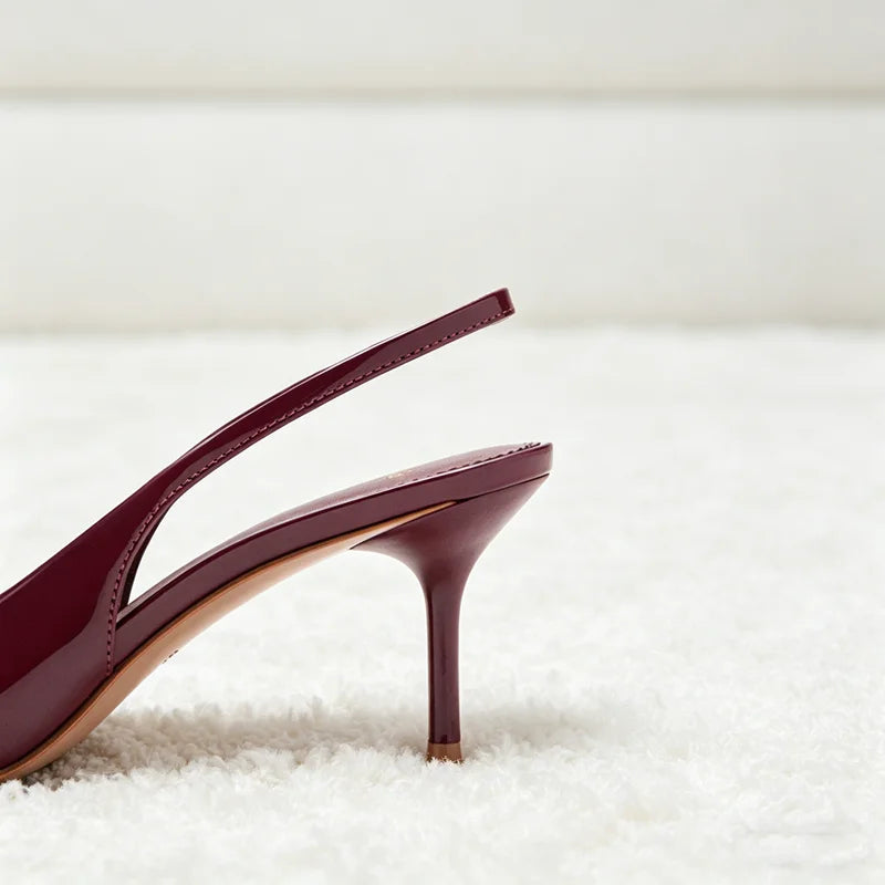 Pointed Toe Patent Leather Pumps Cozy Elastic Strap Slingback Design Stiletto Heel