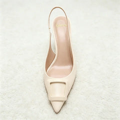 Pointed Toe Patent Leather Pumps Cozy Elastic Strap Slingback Design Stiletto Heel