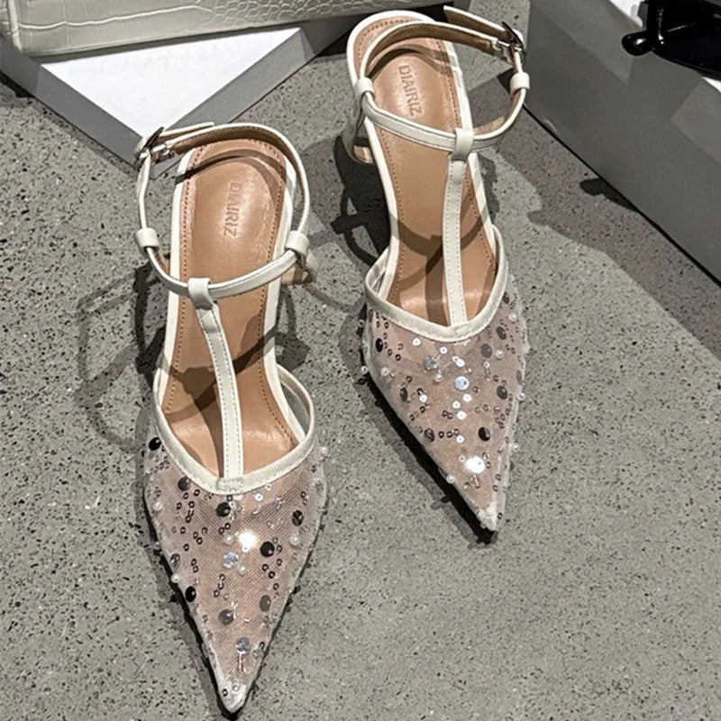 Pointy Toe Mesh Heel