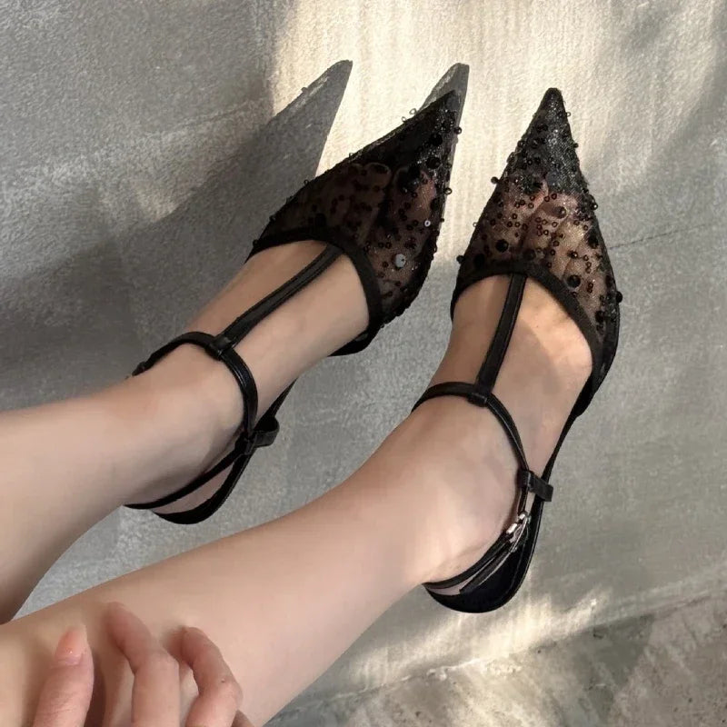Pointy Toe Mesh Heel