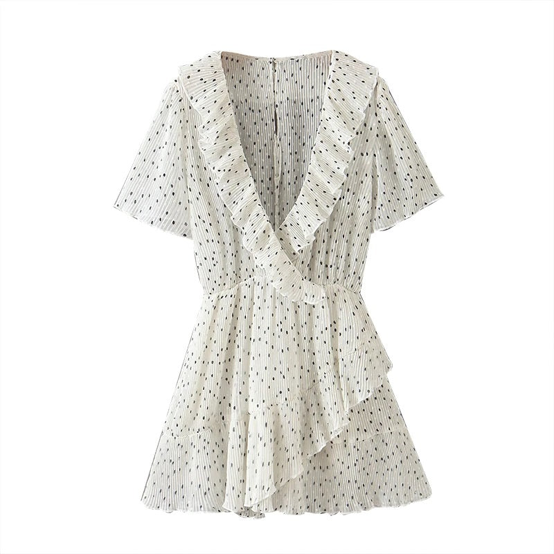 Casual Polka Dot Ruffles A-Line Mini Dress