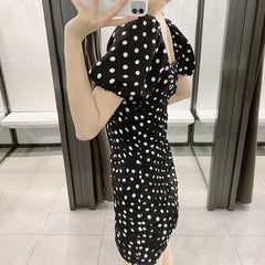 Elegant Polka Dot Short Sleeve Bodycon Mini Dress