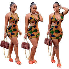 Print Draped Hollow Streetwear Club Party Dress
