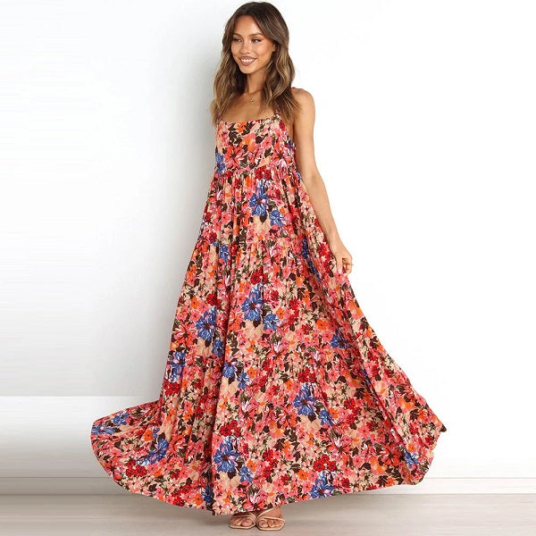 Print Sleeveless Backless Maxi Dress