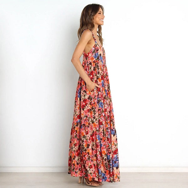 Print Sleeveless Backless Maxi Dress