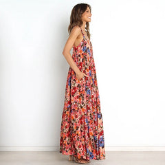 Print Sleeveless Backless Maxi Dress