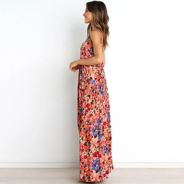 Print Sleeveless Backless Maxi Dress