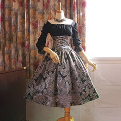 Printed High Waist Long Sleeve Lace Dresses