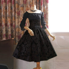 Printed High Waist Long Sleeve Lace Dresses