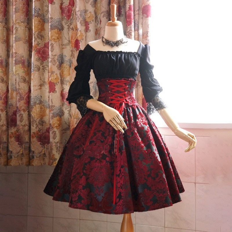 Printed High Waist Long Sleeve Lace Dresses