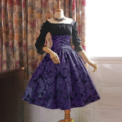Printed High Waist Long Sleeve Lace Dresses