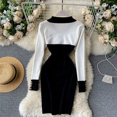 Retro Long Sleeve Button Slim Pencil Bodycon Dresses