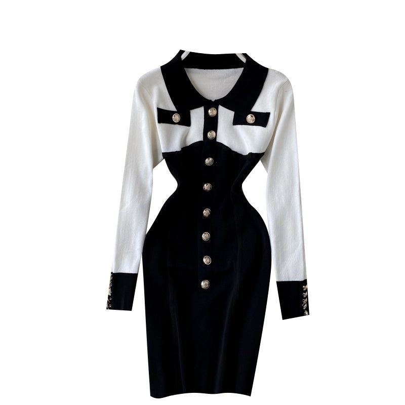 Retro Long Sleeve Button Slim Pencil Bodycon Dresses
