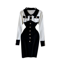 Retro Long Sleeve Button Slim Pencil Bodycon Dresses