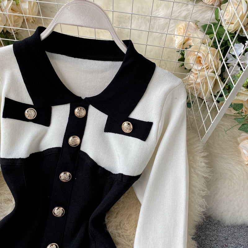 Retro Long Sleeve Button Slim Pencil Bodycon Dresses
