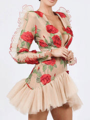Elegant Flower Embroidered Birthday Party Mini Dress