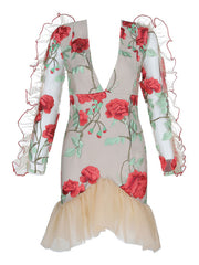 Elegant Flower Embroidered Birthday Party Mini Dress