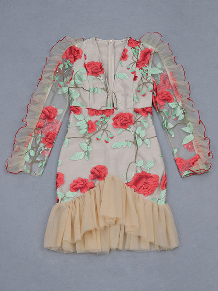 Elegant Flower Embroidered Birthday Party Mini Dress