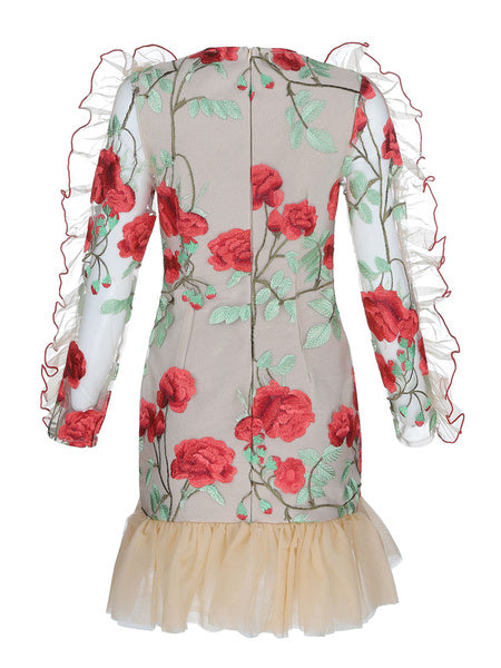 Elegant Flower Embroidered Birthday Party Mini Dress