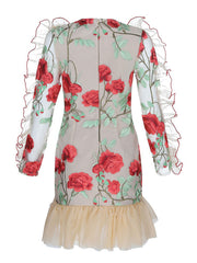Elegant Flower Embroidered Birthday Party Mini Dress