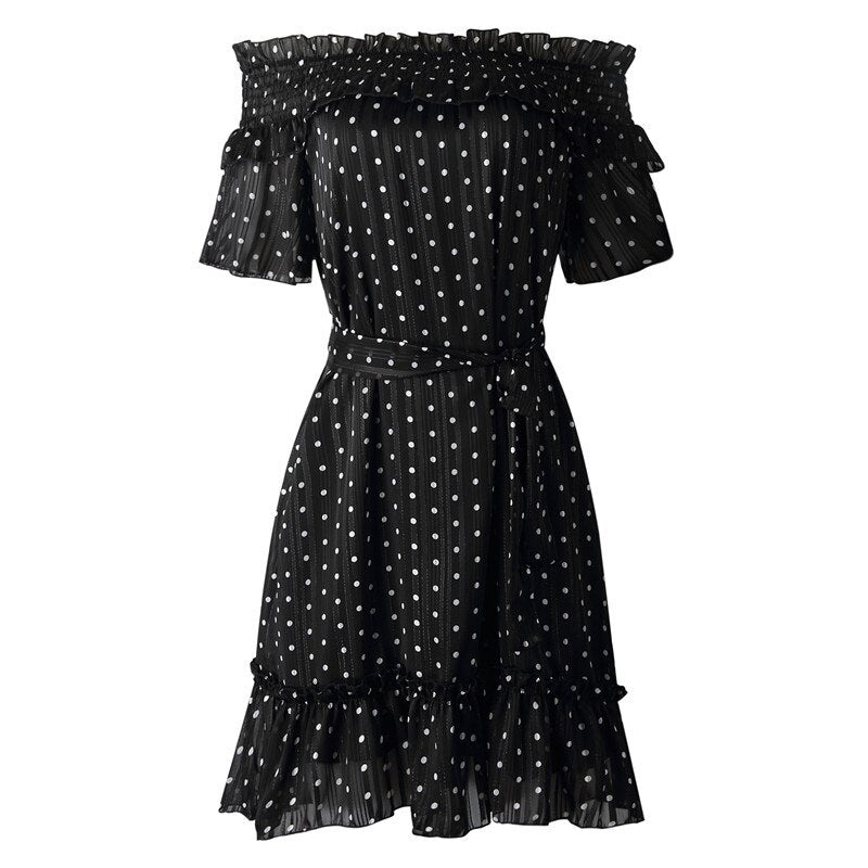 Elegant Ruffle Off Shoulder Sashes Streetwear Mini Dress