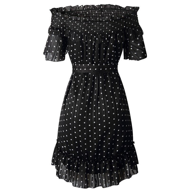 Elegant Ruffle Off Shoulder Sashes Streetwear Mini Dress
