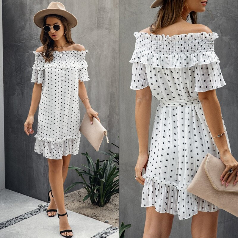 Elegant Ruffle Off Shoulder Sashes Streetwear Mini Dress