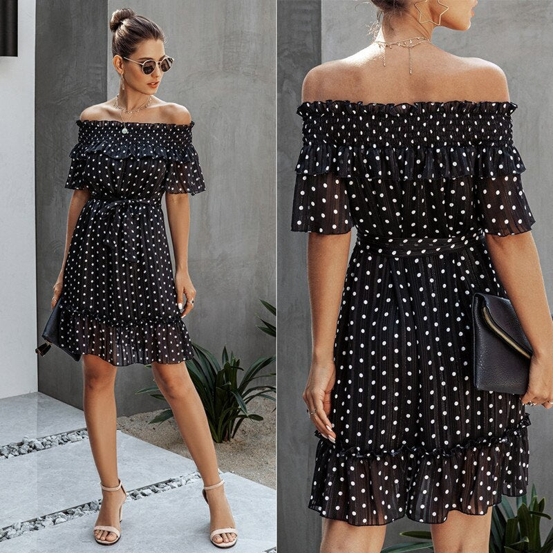 Elegant Ruffle Off Shoulder Sashes Streetwear Mini Dress