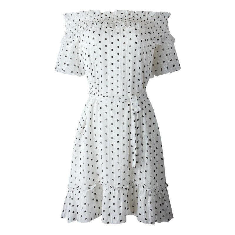 Elegant Ruffle Off Shoulder Sashes Streetwear Mini Dress