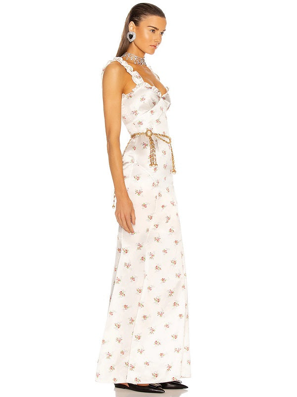 Ruffles Floral Club Party Maxi Dress