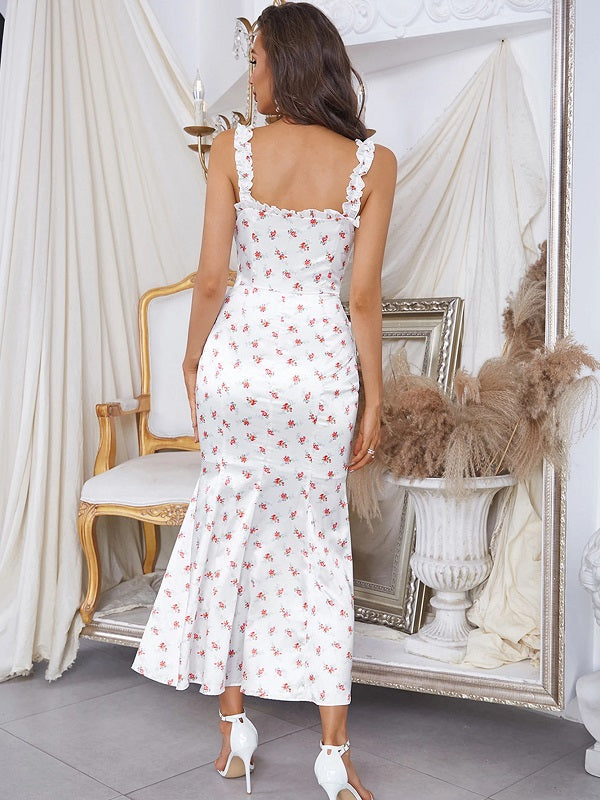 Ruffles Floral Club Party Maxi Dress