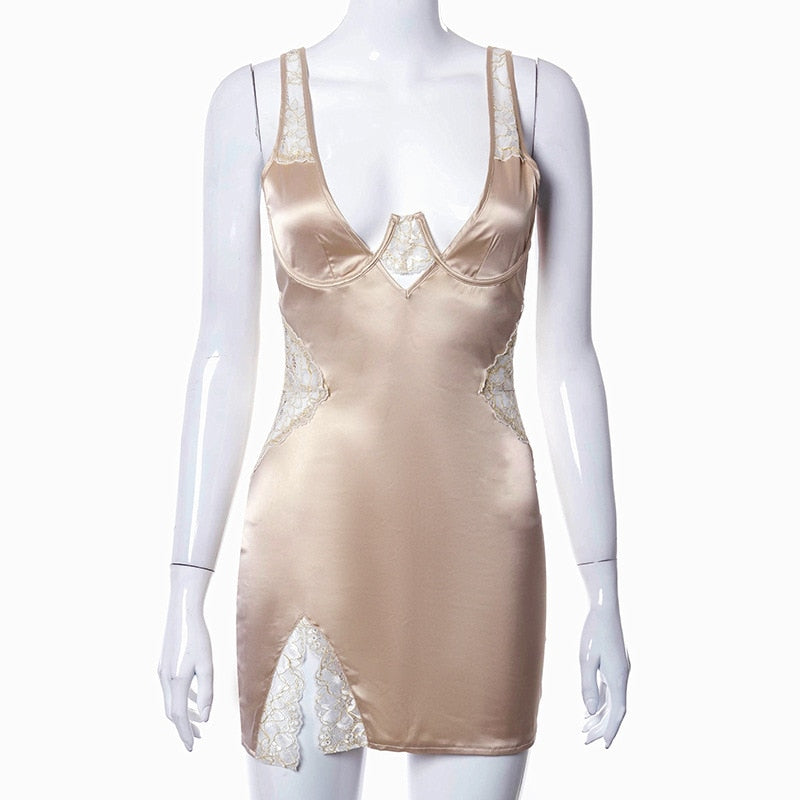 Satin Patchwork Sleeveless Dress