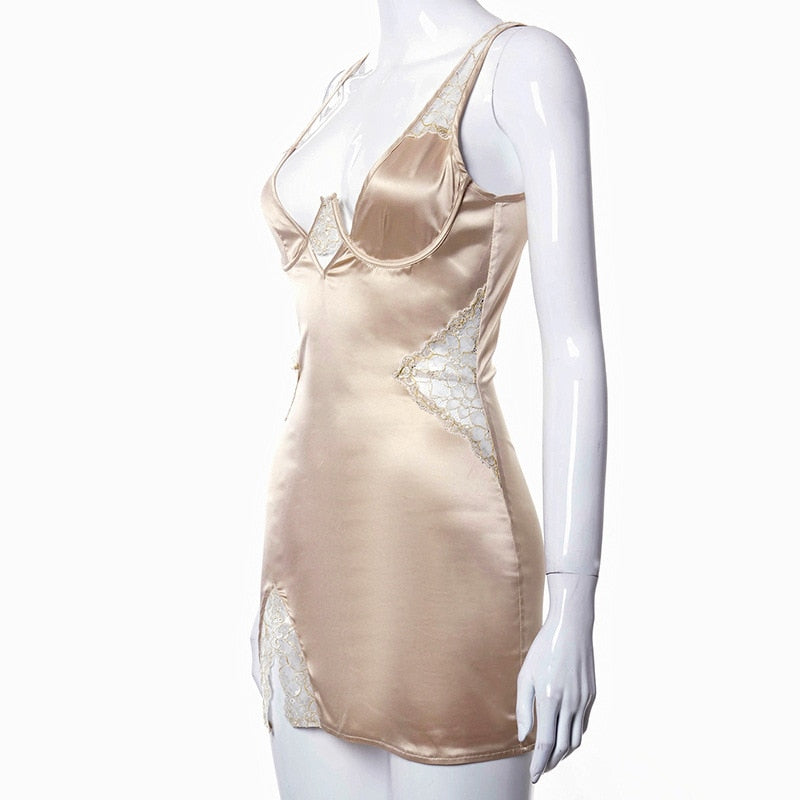 Satin Patchwork Sleeveless Dress