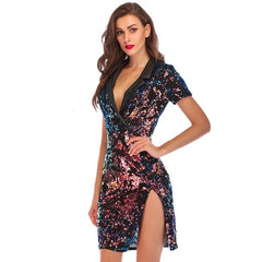 Sequin V-Neck  Luxury Nightclub Party Dresses