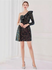 Sequins Shiny Long Sleeve Evening Dress